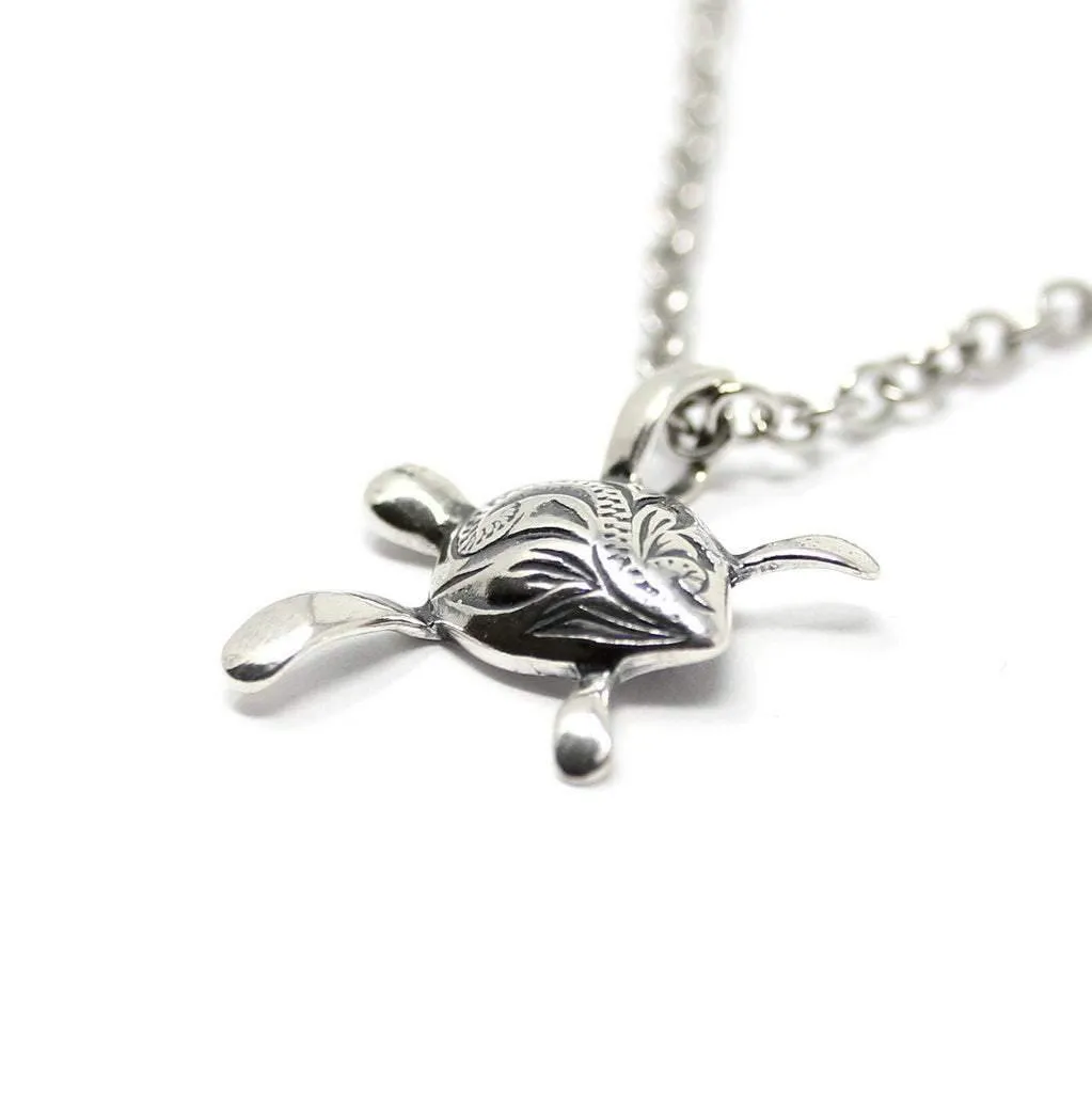 Engraved Sea Turtle Necklace in Sterling Silver