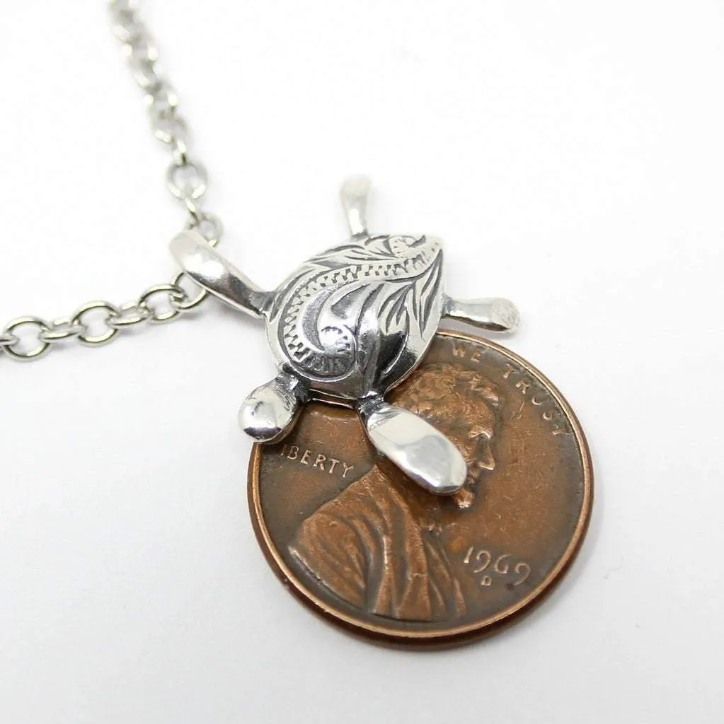 Engraved Sea Turtle Necklace in Sterling Silver