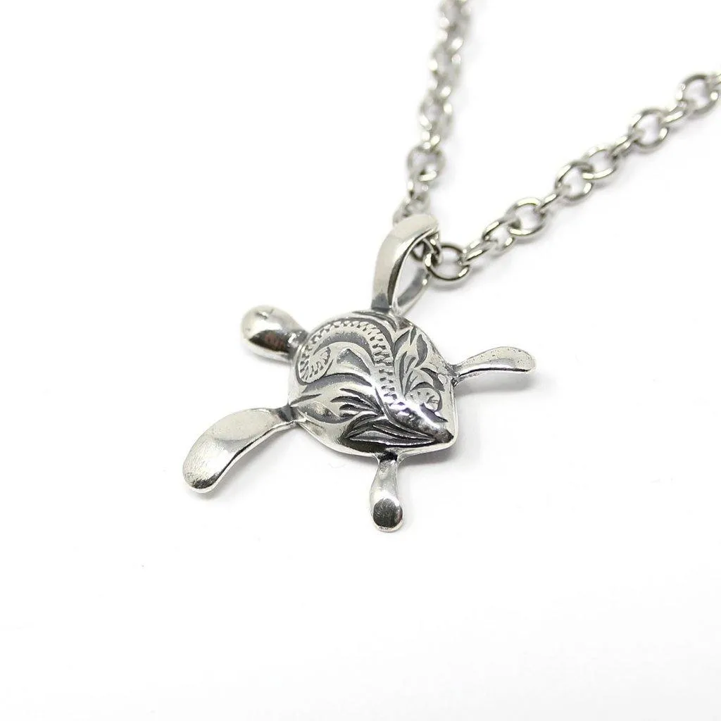 Engraved Sea Turtle Necklace in Sterling Silver