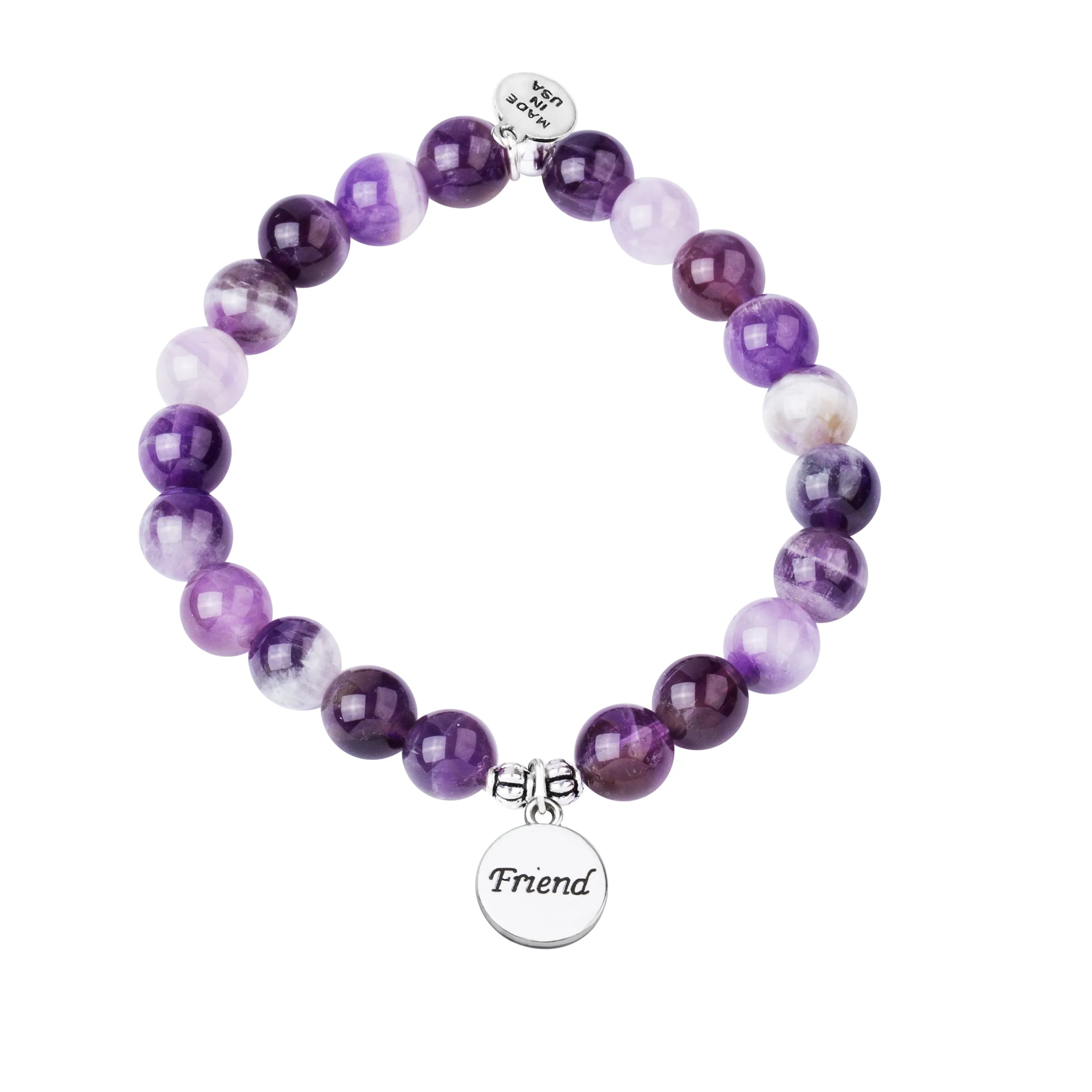 Friend | Stone Beaded Charm Bracelet | Amethyst