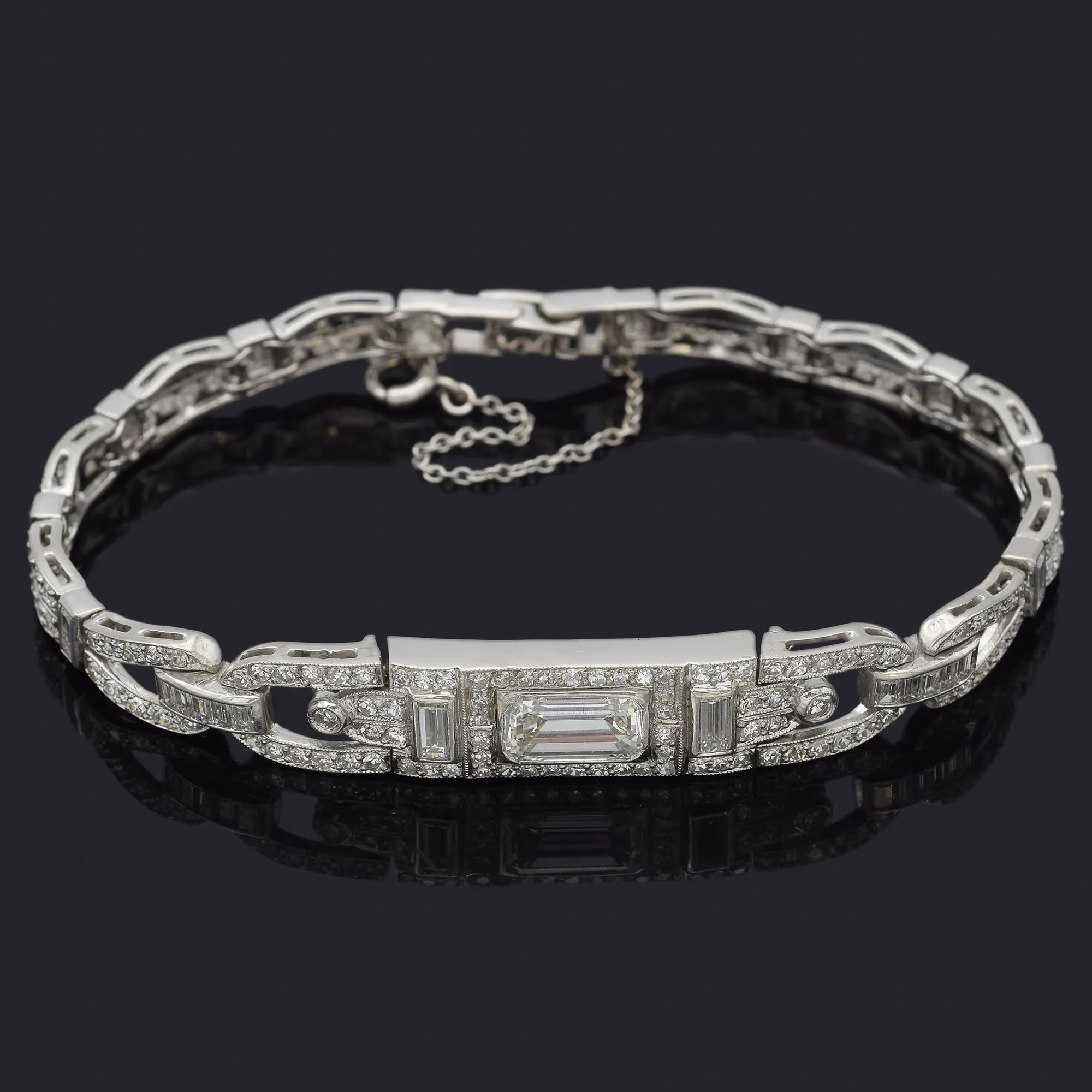 GIA Antique Art Deco Platinum 5.90 TCW Diamond Tennis Bracelet