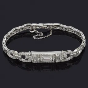 GIA Antique Art Deco Platinum 5.90 TCW Diamond Tennis Bracelet