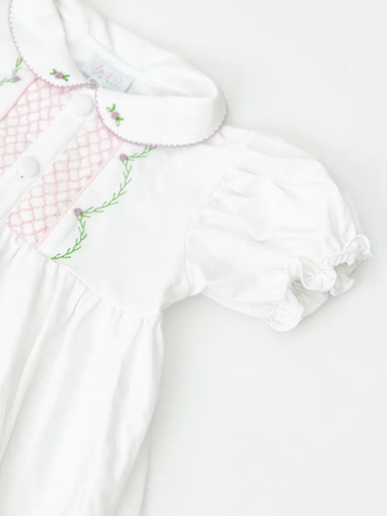 Girls White and Pink Smocked Pyjamas