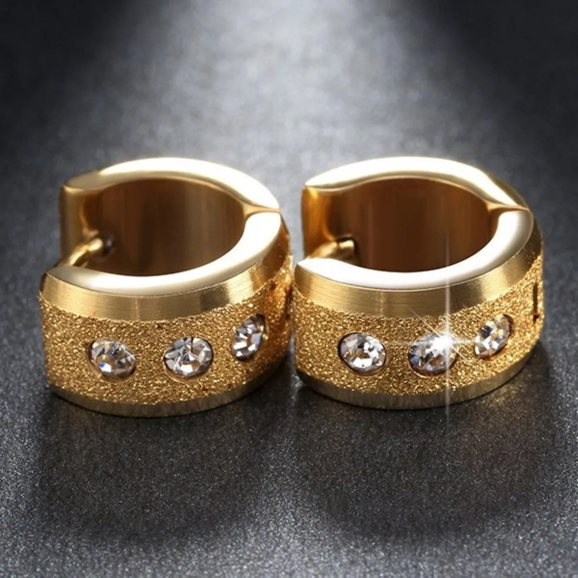 Golden CZ Textured Huggy Hoop Earring