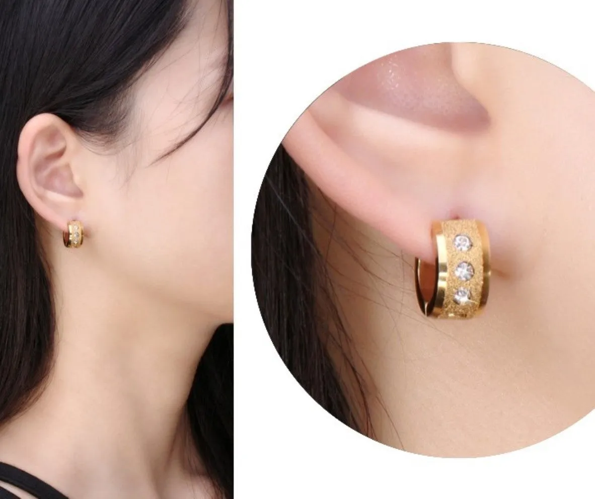 Golden CZ Textured Huggy Hoop Earring