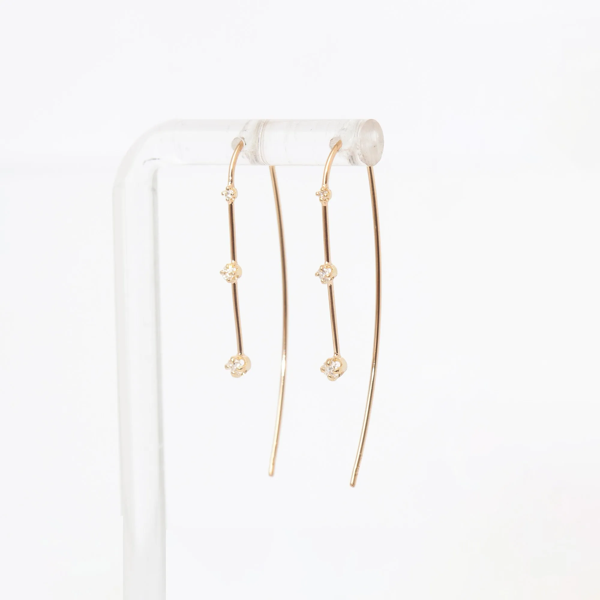 Graduated Three Prong Diamond Wire Earrings