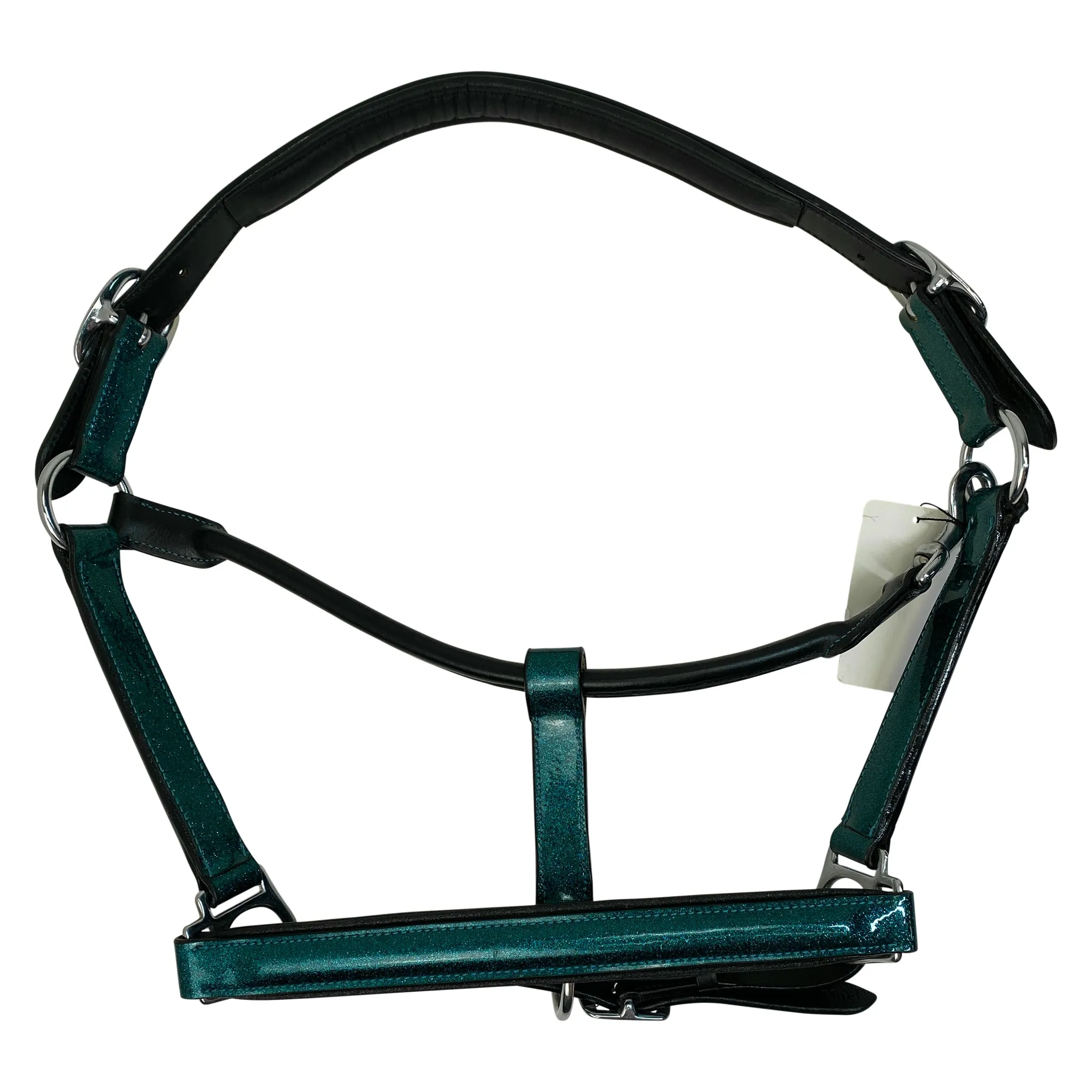 Halter Ego Leather Halter in Teal Sparkle/Black - Cob