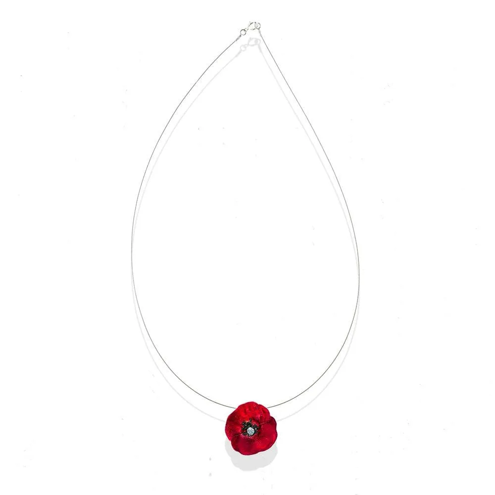 Handmade Silver Red Poppy Short Choker Necklace