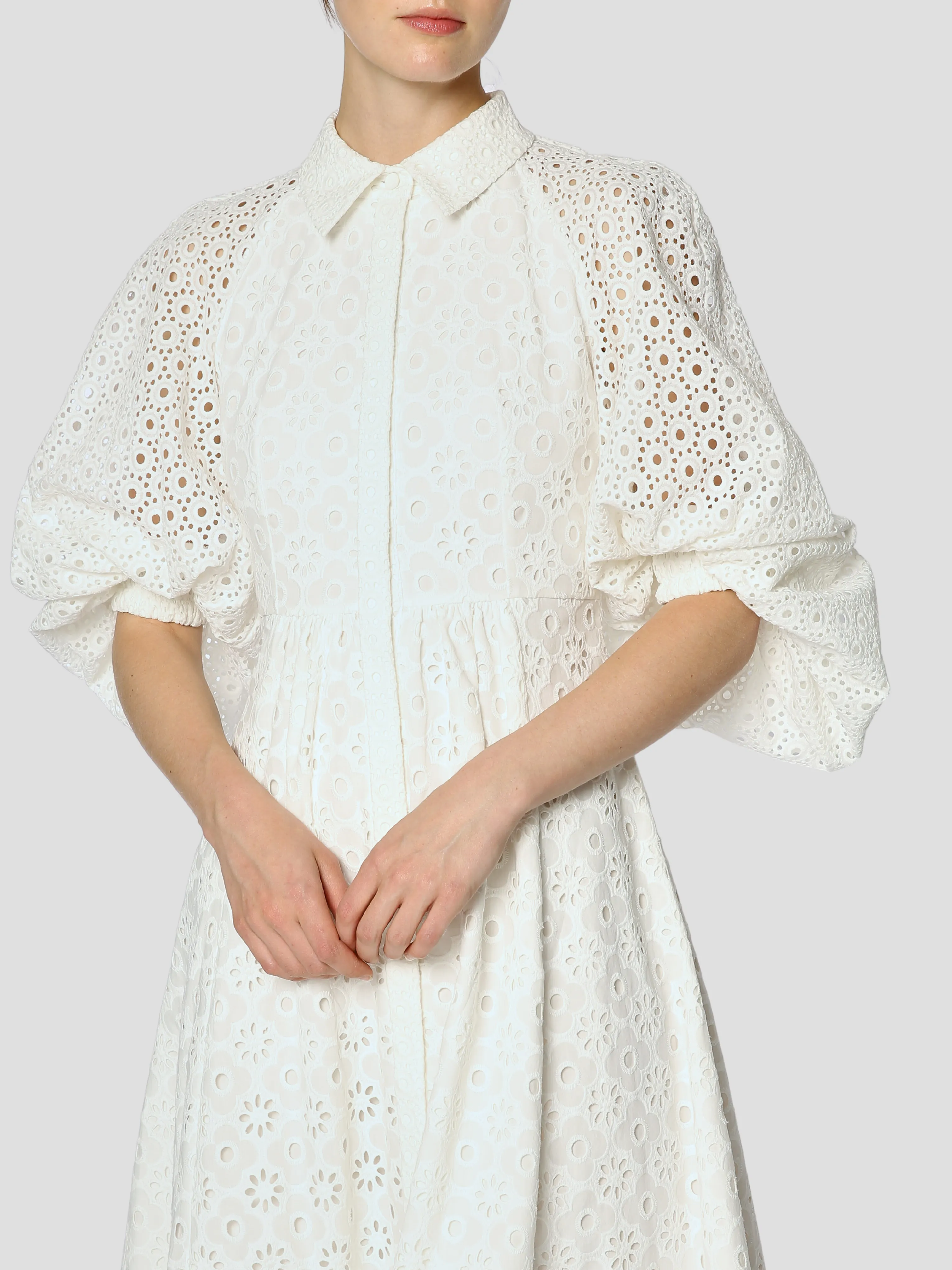 Hedren Broderie Anglaise Midi Dress in White