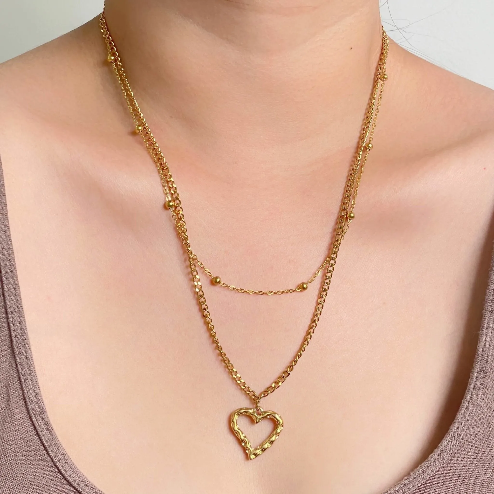 Hollow Love Double Chain Necklace