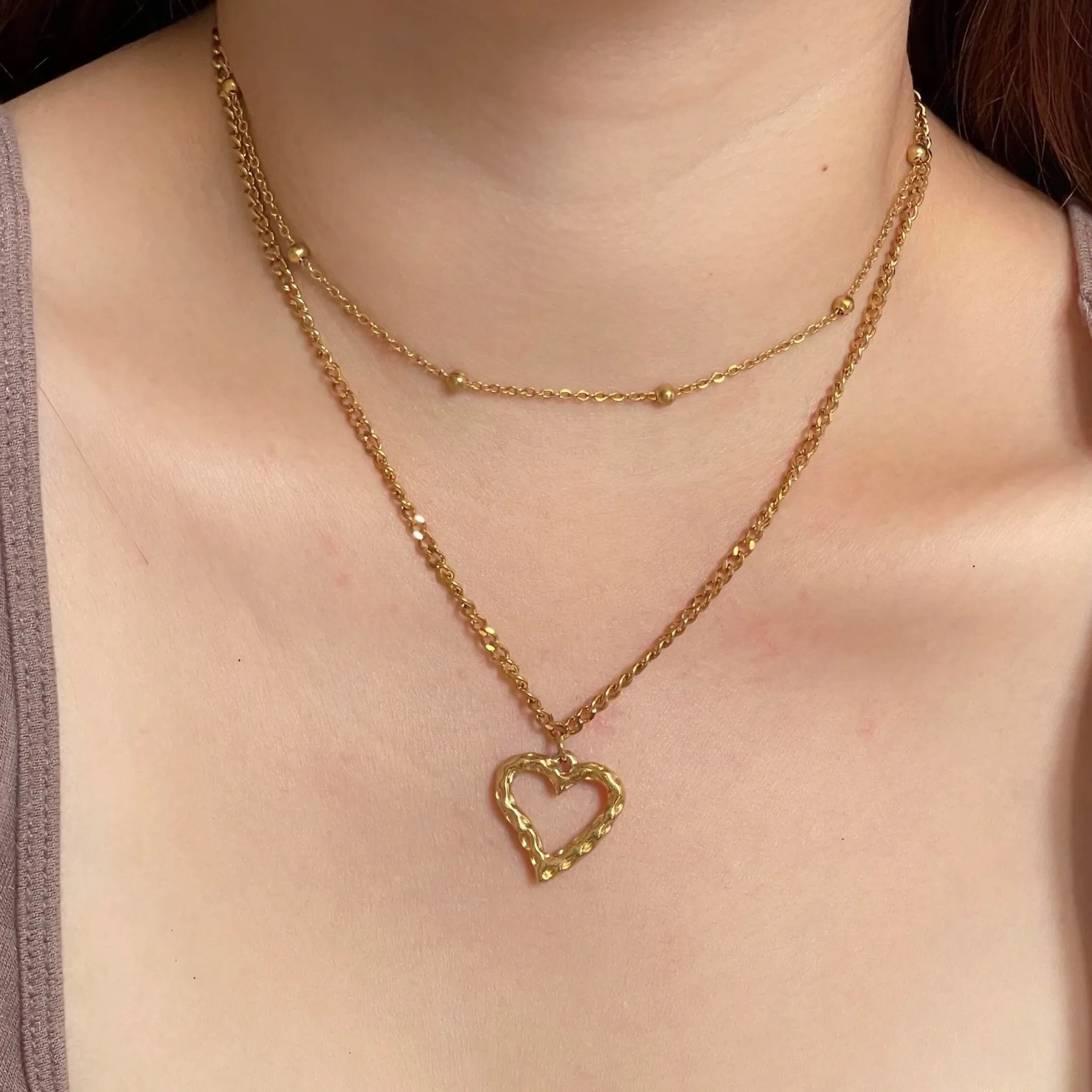 Hollow Love Double Chain Necklace