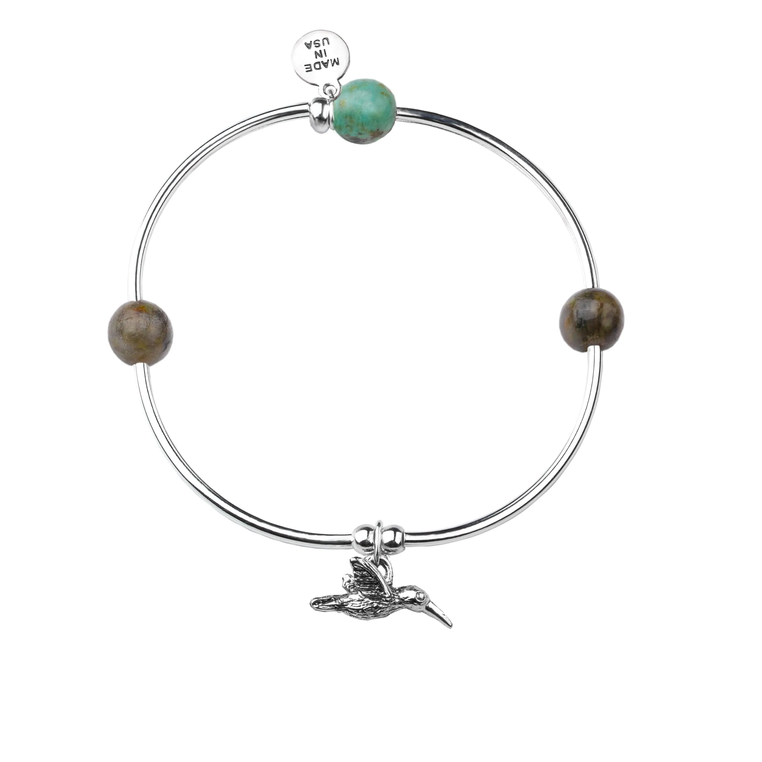 Hummingbird | Soft Bangle Charm Bracelet |  African Turquoise