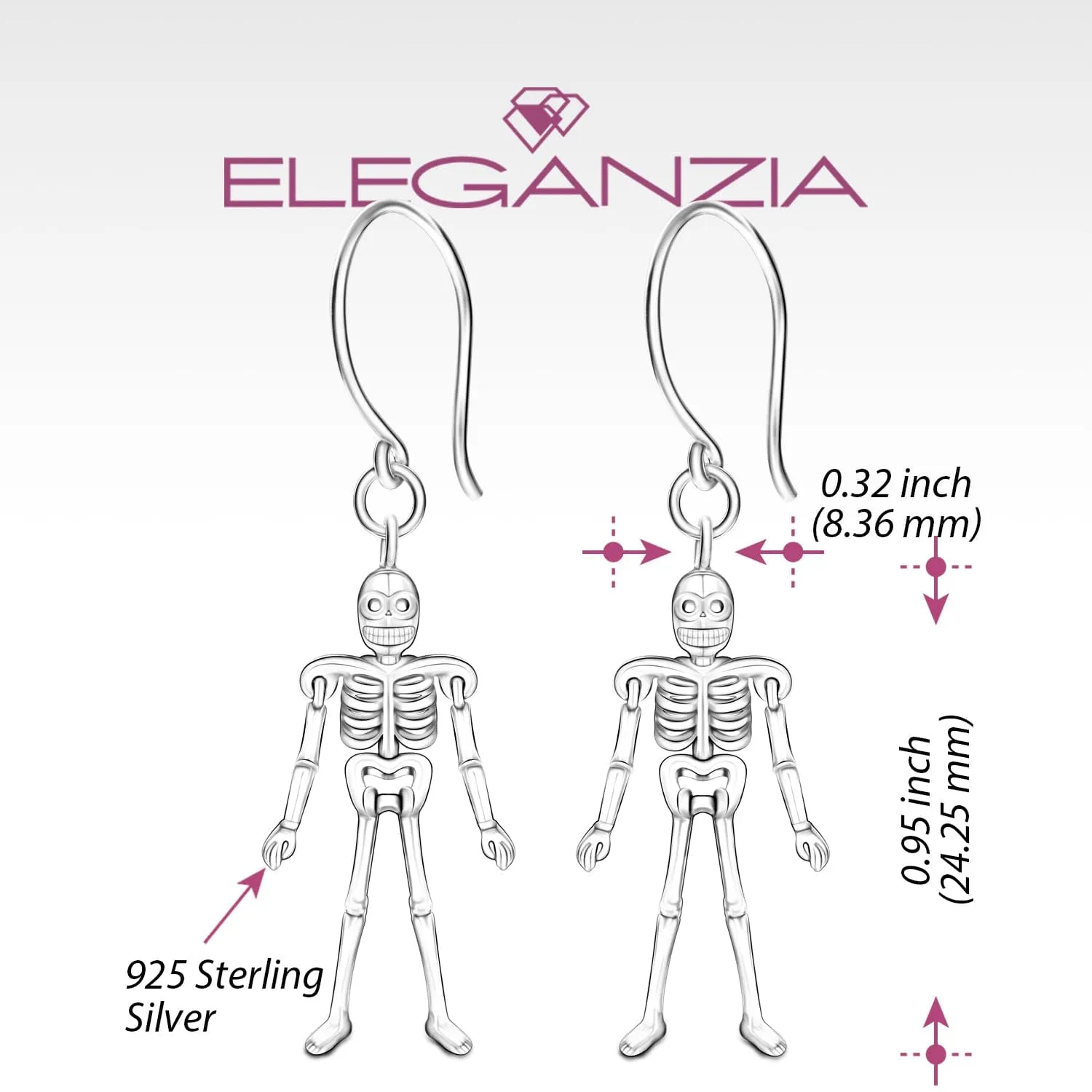 Moveable Skeletons Dangle Earrings Sterling Silver