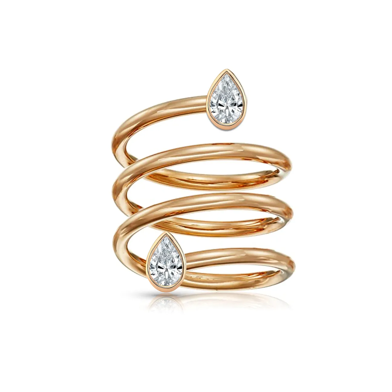 Multishape Diamond Bezels Statement Spiral Ring