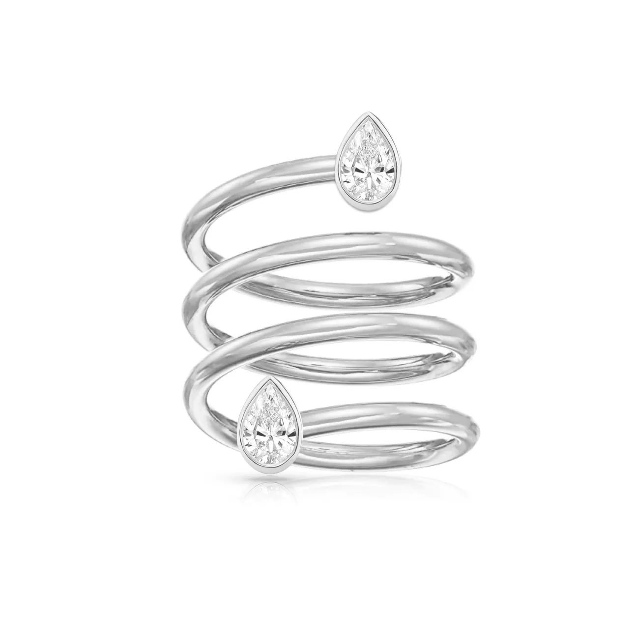 Multishape Diamond Bezels Statement Spiral Ring