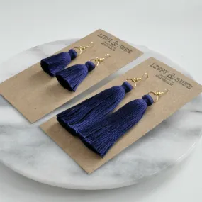 Navy Blue Long Tassel Earrings