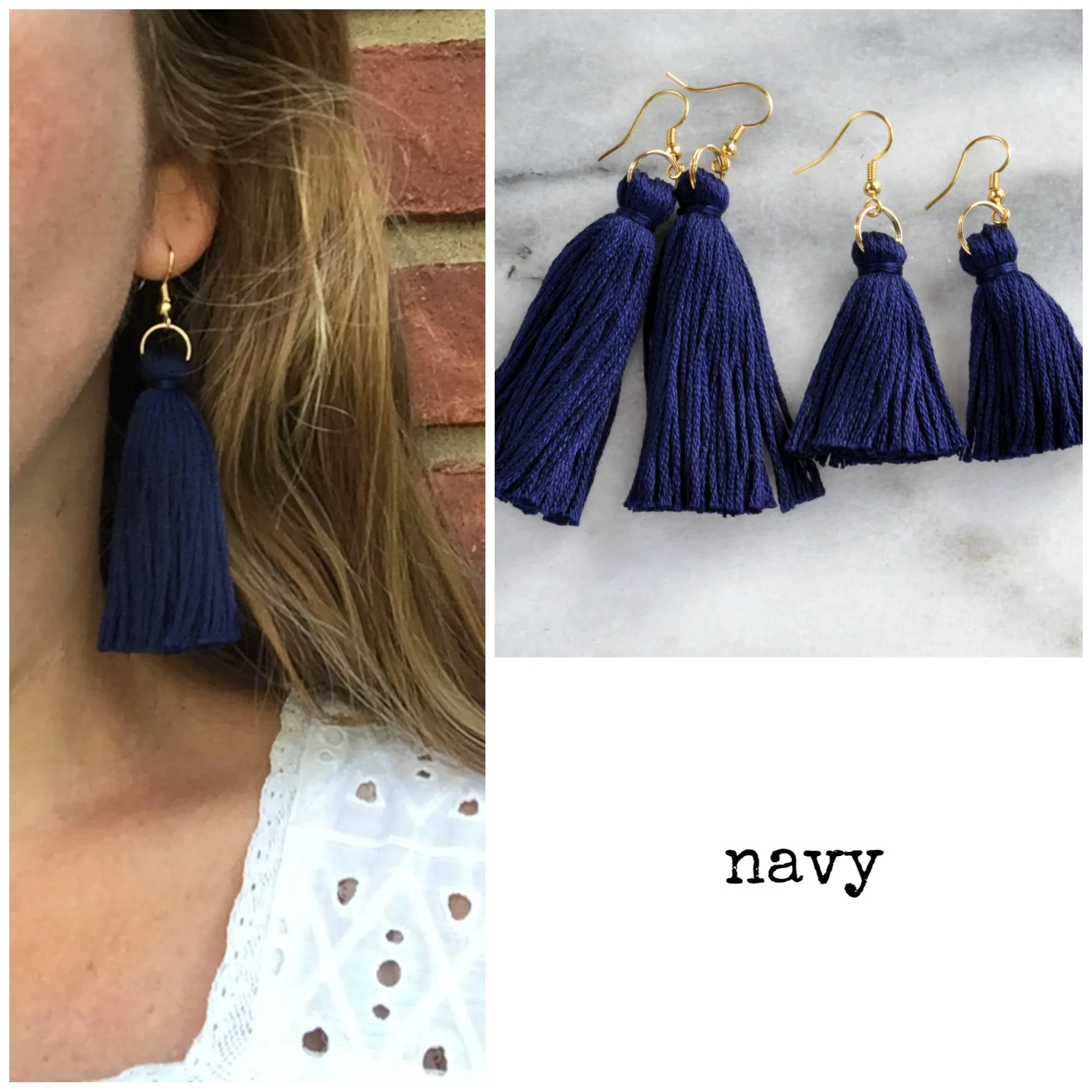 Navy Blue Long Tassel Earrings