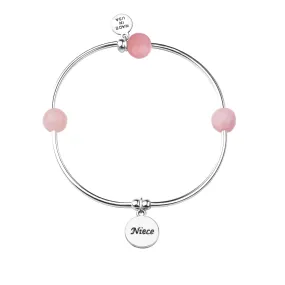 Niece | Soft Bangle Charm Bracelet | Rose Quartz