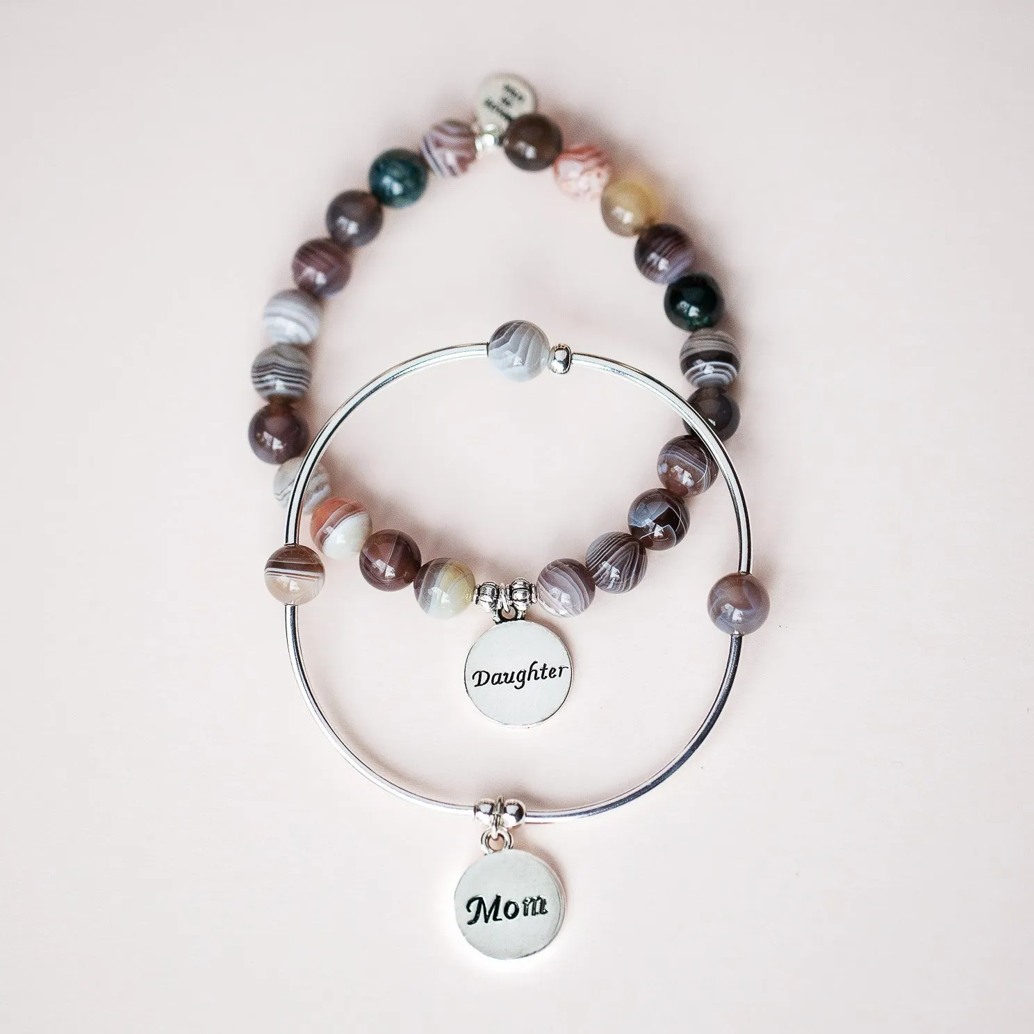 Niece | Soft Bangle Charm Bracelet | Rose Quartz