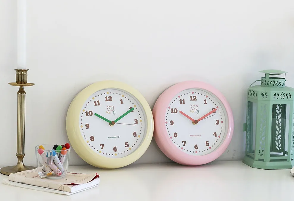 Pastel Creamy Circle Round Wall Clocks Home Decor Silent Nonticking Gifts Cute Bear