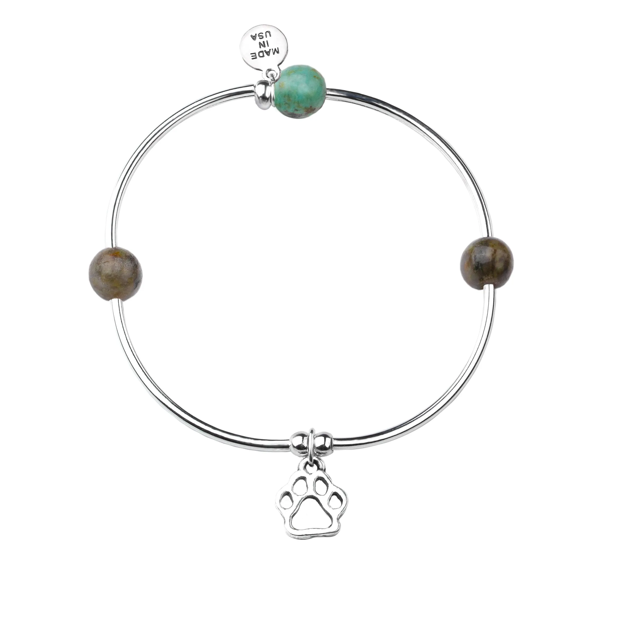 Paw Print | Soft Bangle Charm Bracelet | African Turquoise