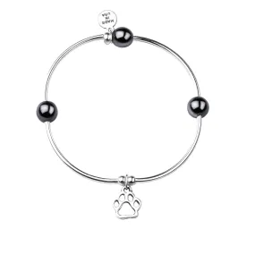 Paw Print | Soft Bangle Charm Bracelet | Hematite