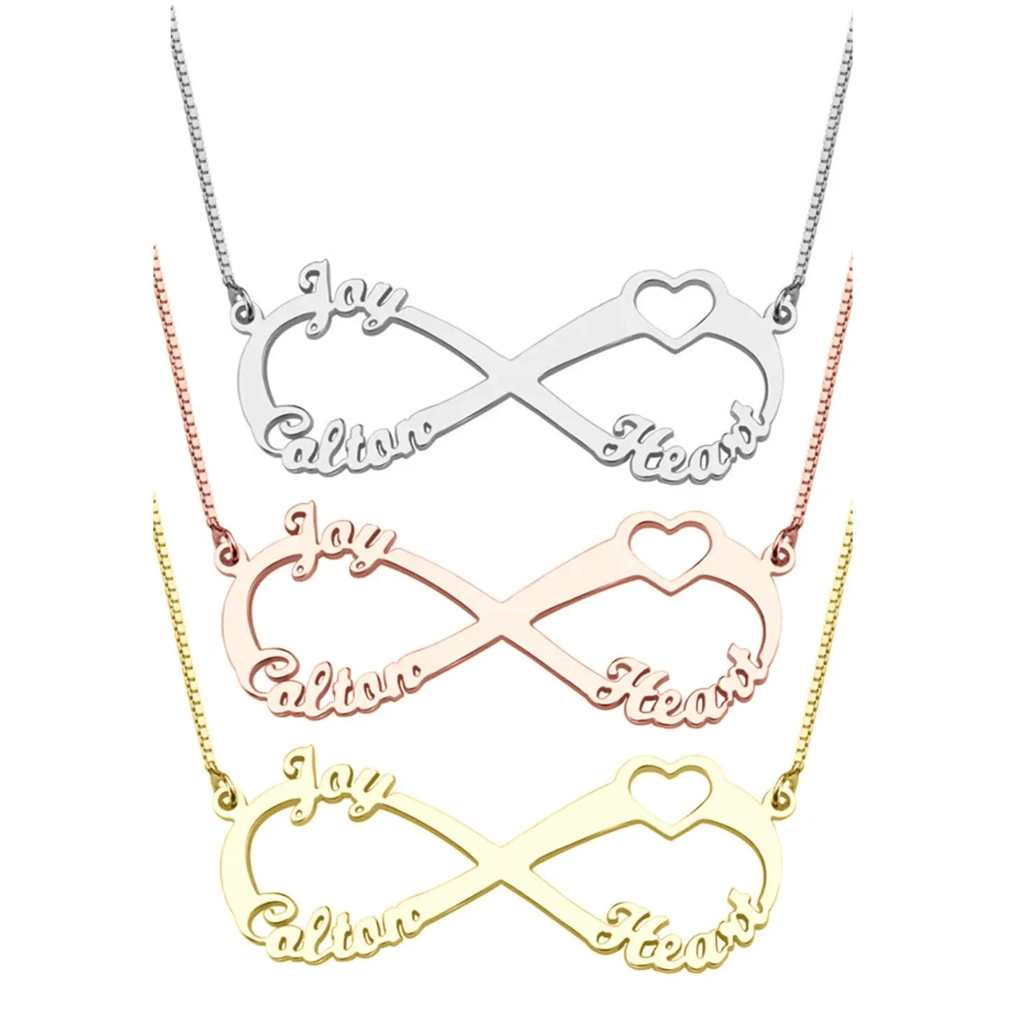 Personalized Infinity Heart Name Necklace 3 Cut Out Names