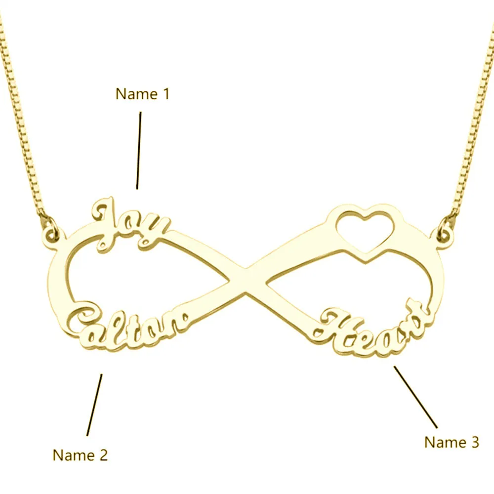 Personalized Infinity Heart Name Necklace 3 Cut Out Names