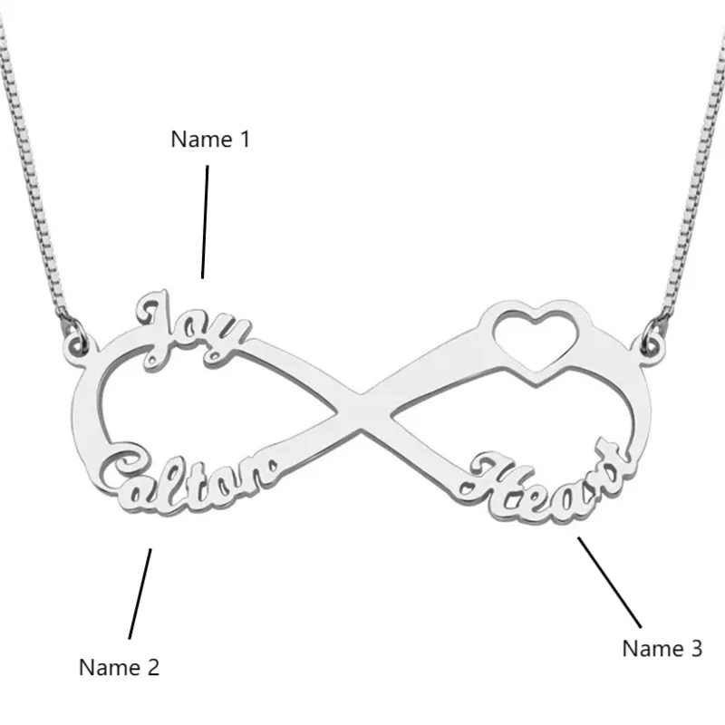 Personalized Infinity Heart Name Necklace 3 Cut Out Names