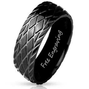 Personalized Men's Wedding Band - Black Racing Tire Stainless Steel