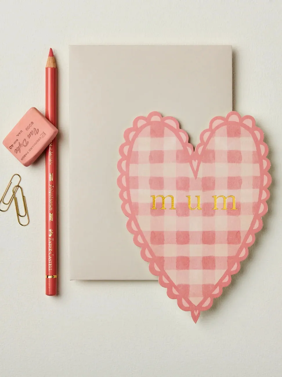 Pink Gingham 'Mum' Heart Card