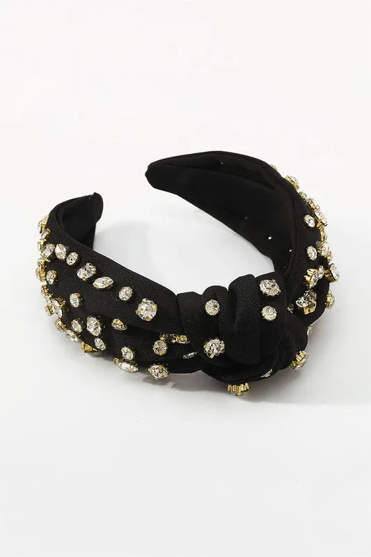 Poppy Rhinestone Knot Headband, Black