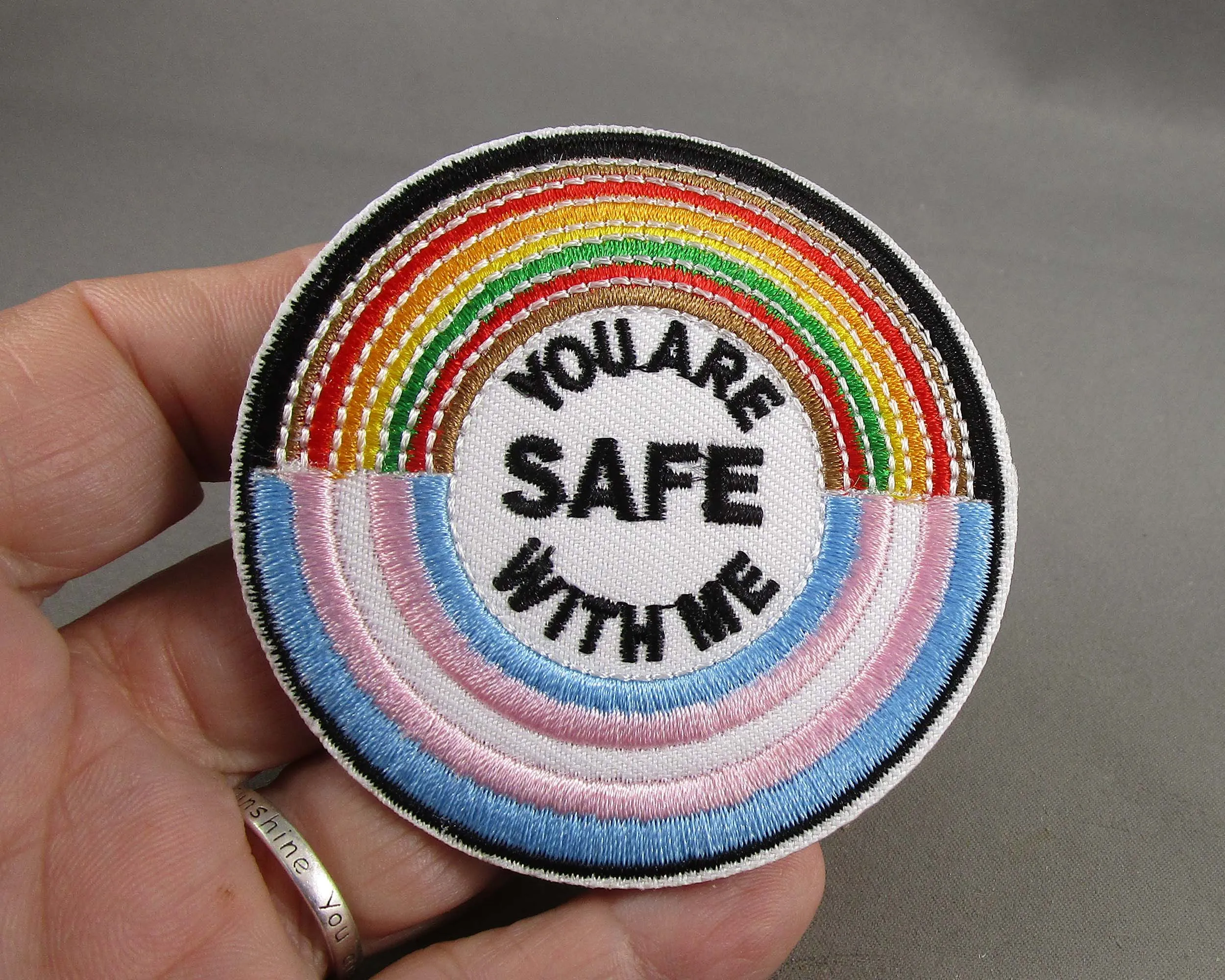 "You are Safe With Me" Rainbow Iron on Patch 1pc J257