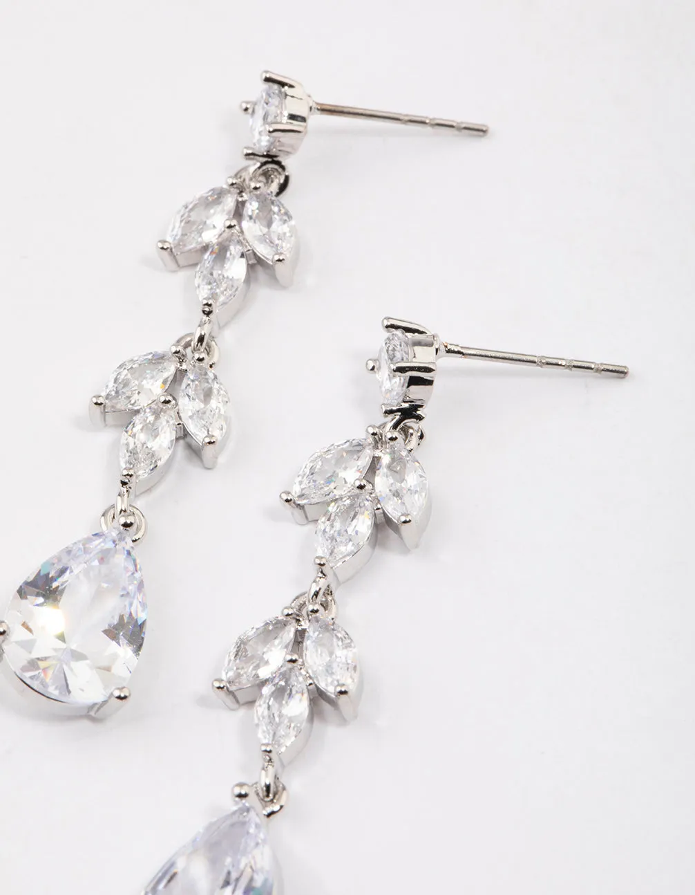 Rhodium Double Vine Teardrop Earrings