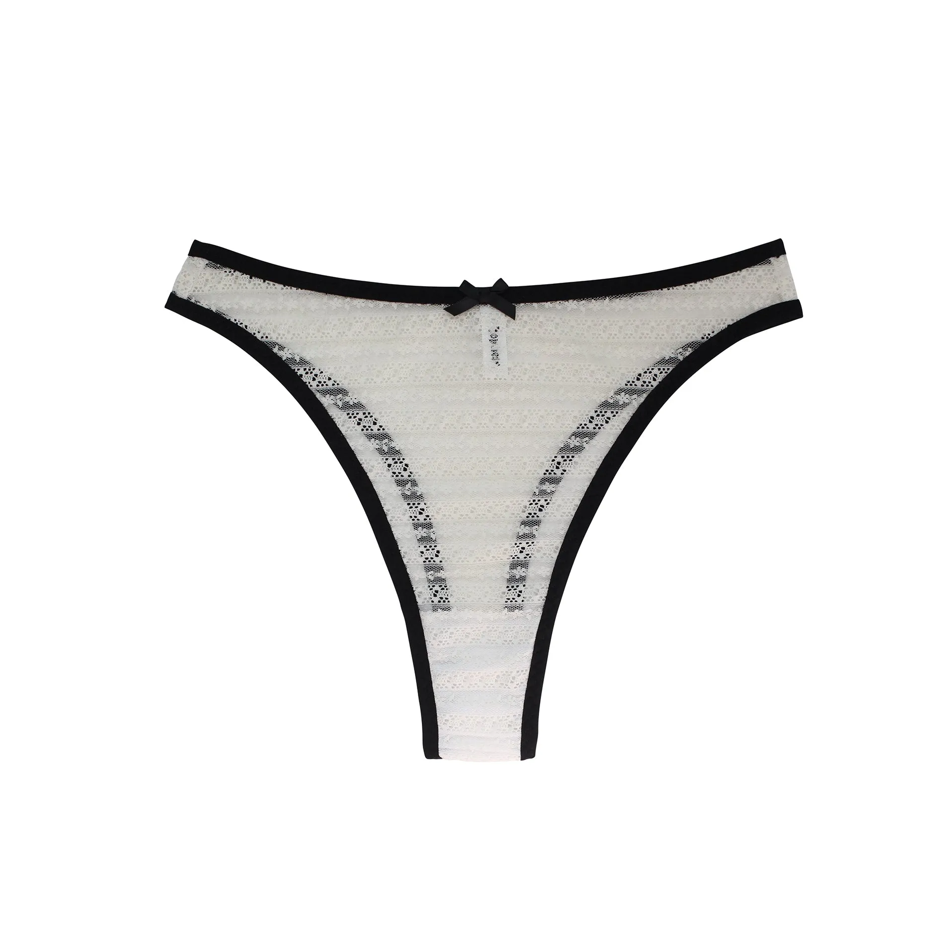 Sabrina Thong White Lace with Black Trim