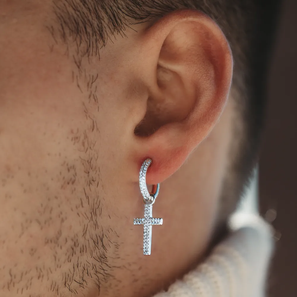 Silver Diamond Cross Earrings