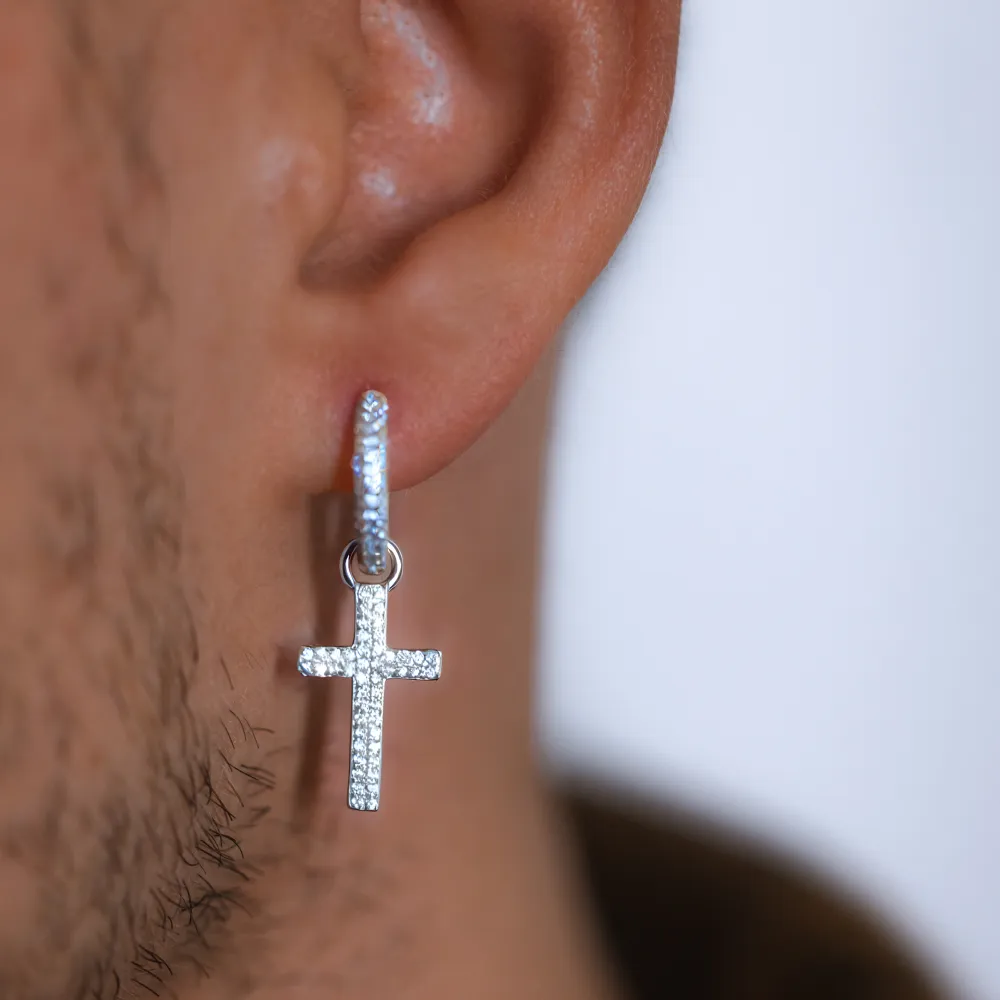 Silver Diamond Cross Earrings