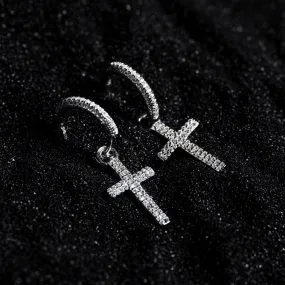 Silver Diamond Cross Earrings