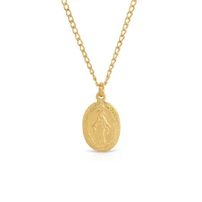 Small Virgin Mary Medallion Necklace, Gold or Silver