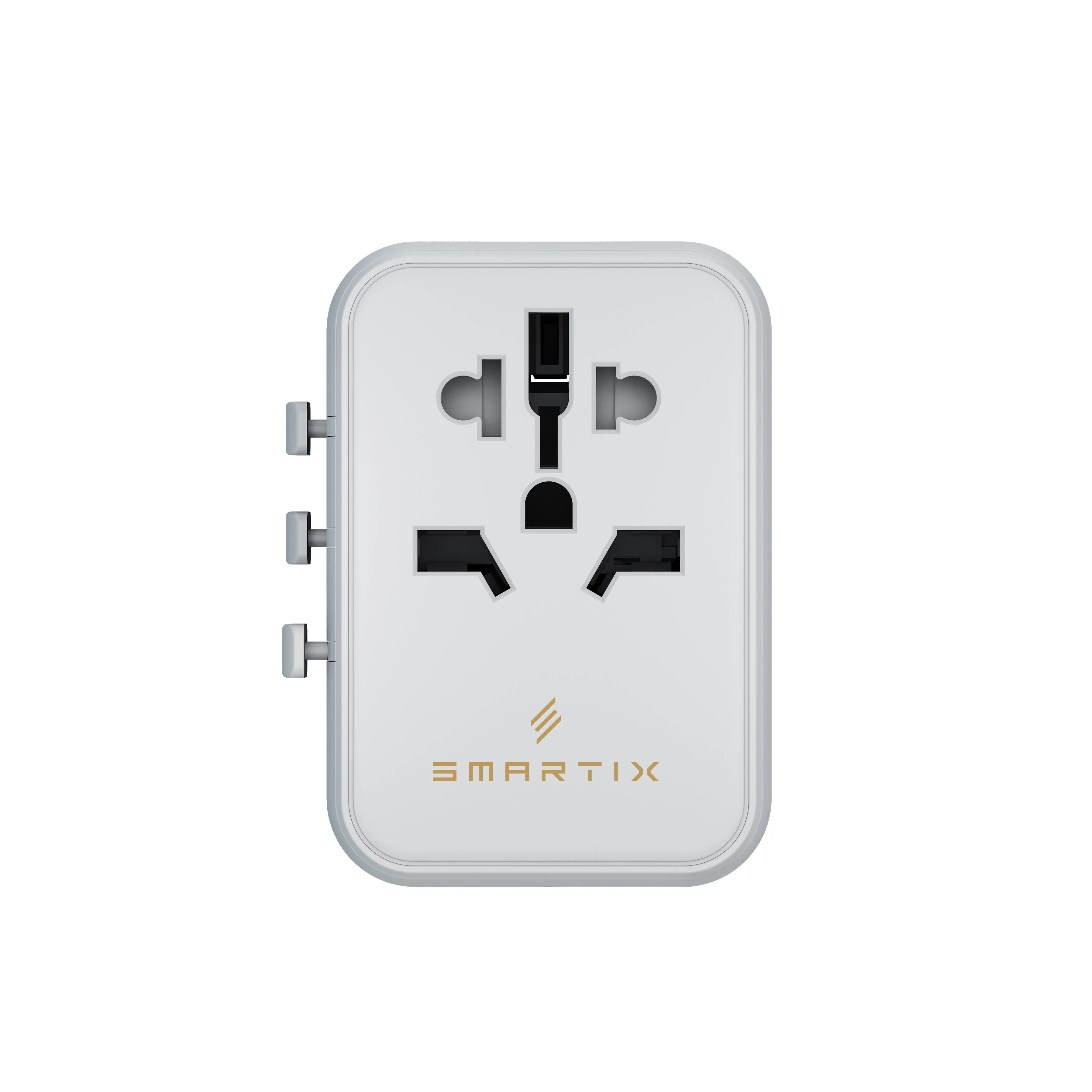 Smartix Universal Travel Adaptor 20W, 4-in-1 Fast Charger 1xUSB-C & 2xUSB-A Ports, 2500W Power Socket, Portable Charger for Iphone, Android, Laptop, Drone, Compatible for USA, UK, EU, AU, Asia- White