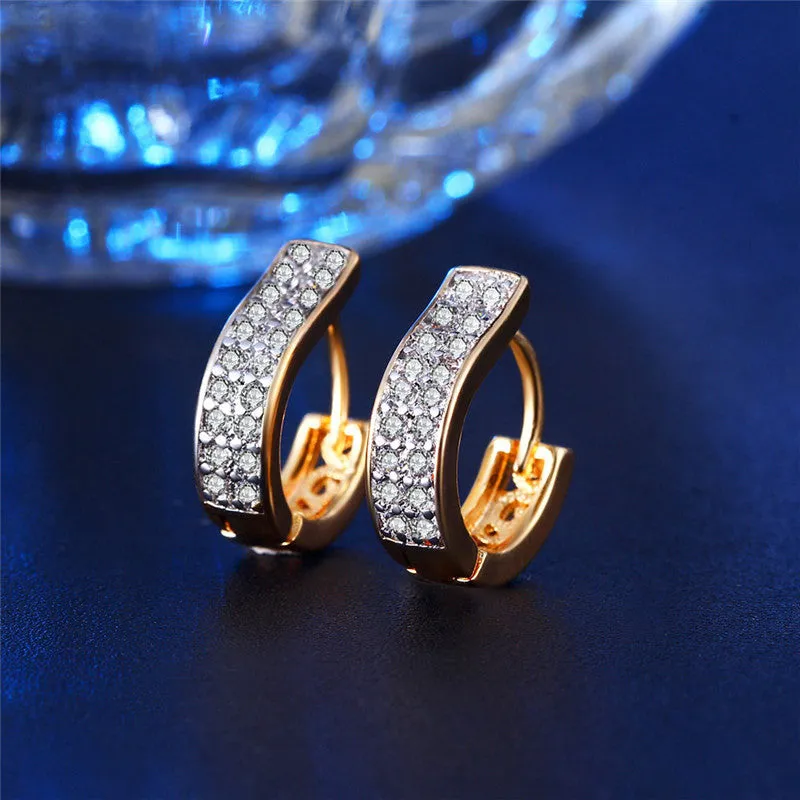 Stylish Golden CZ Zircon Hoop Earrings