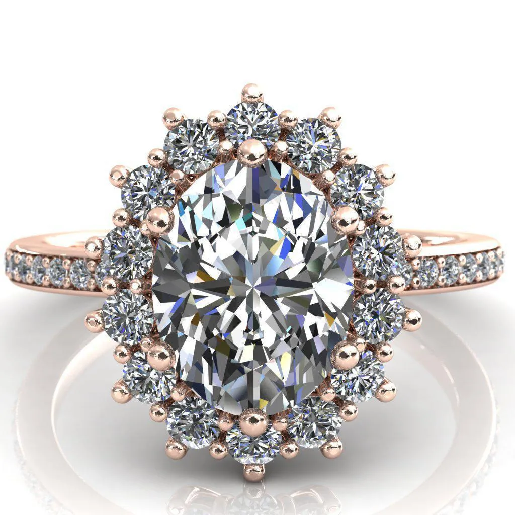 The Duchess Oval Lab Grown Diamond Center Stone 6 Prong Diamond Cluster Halo Ring