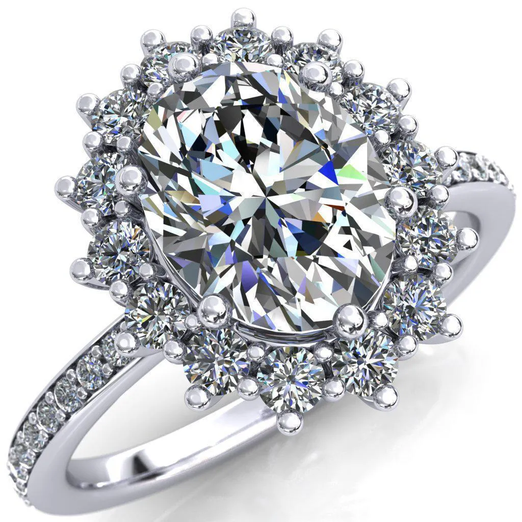 The Duchess Oval Lab Grown Diamond Center Stone 6 Prong Diamond Cluster Halo Ring