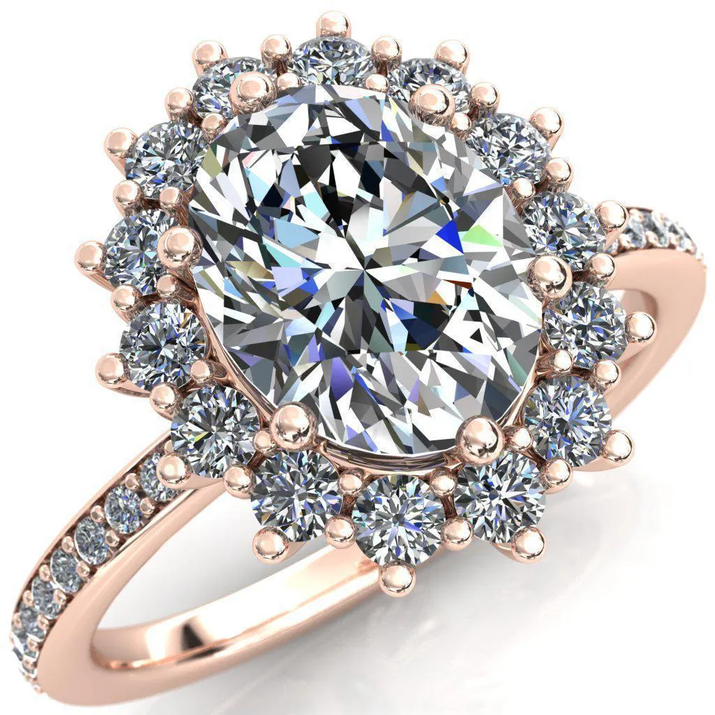 The Duchess Oval Lab Grown Diamond Center Stone 6 Prong Diamond Cluster Halo Ring