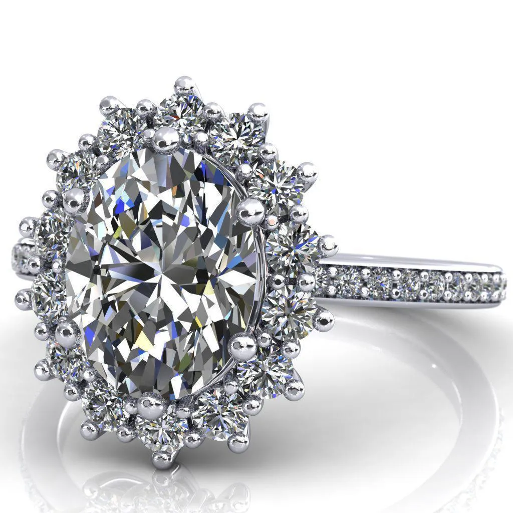 The Duchess Oval Lab Grown Diamond Center Stone 6 Prong Diamond Cluster Halo Ring