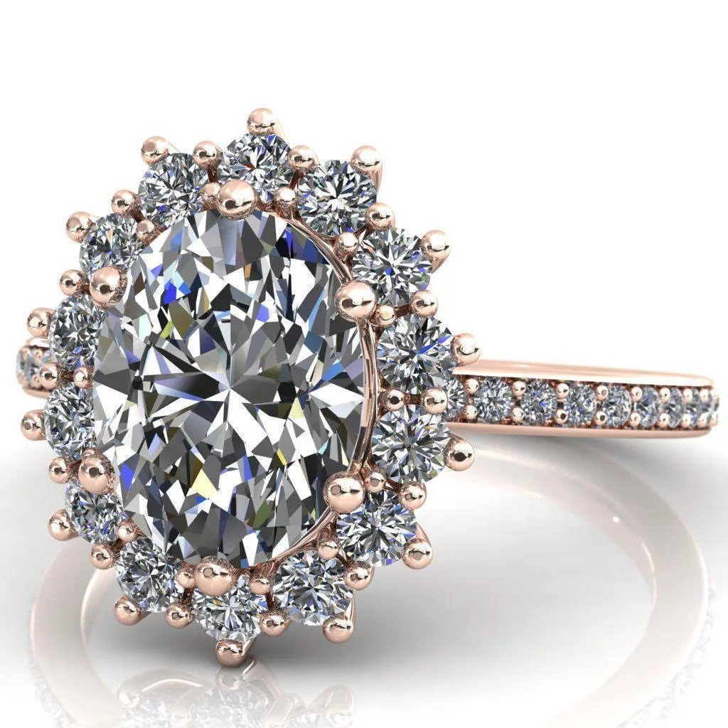 The Duchess Oval Lab Grown Diamond Center Stone 6 Prong Diamond Cluster Halo Ring