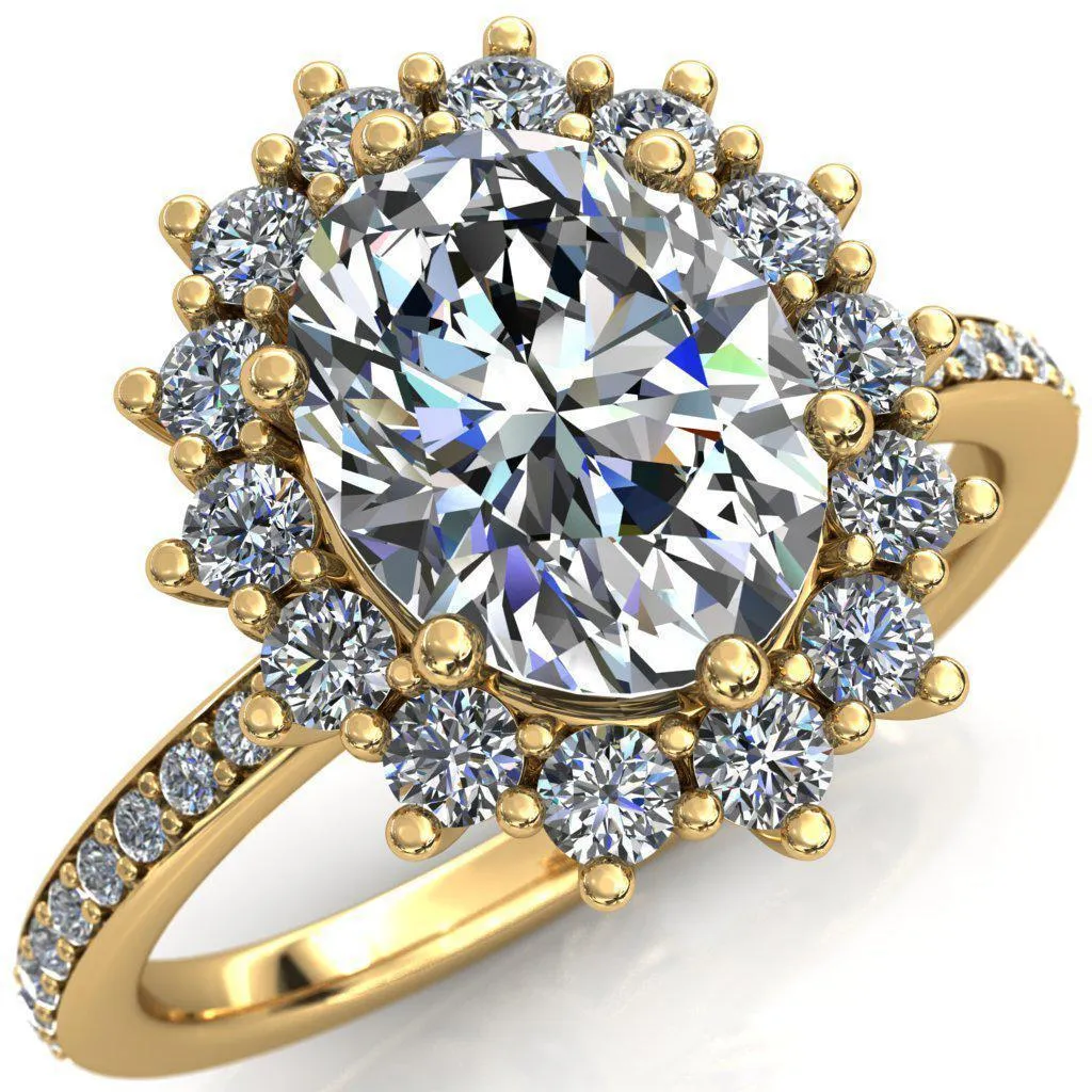 The Duchess Oval Lab Grown Diamond Center Stone 6 Prong Diamond Cluster Halo Ring