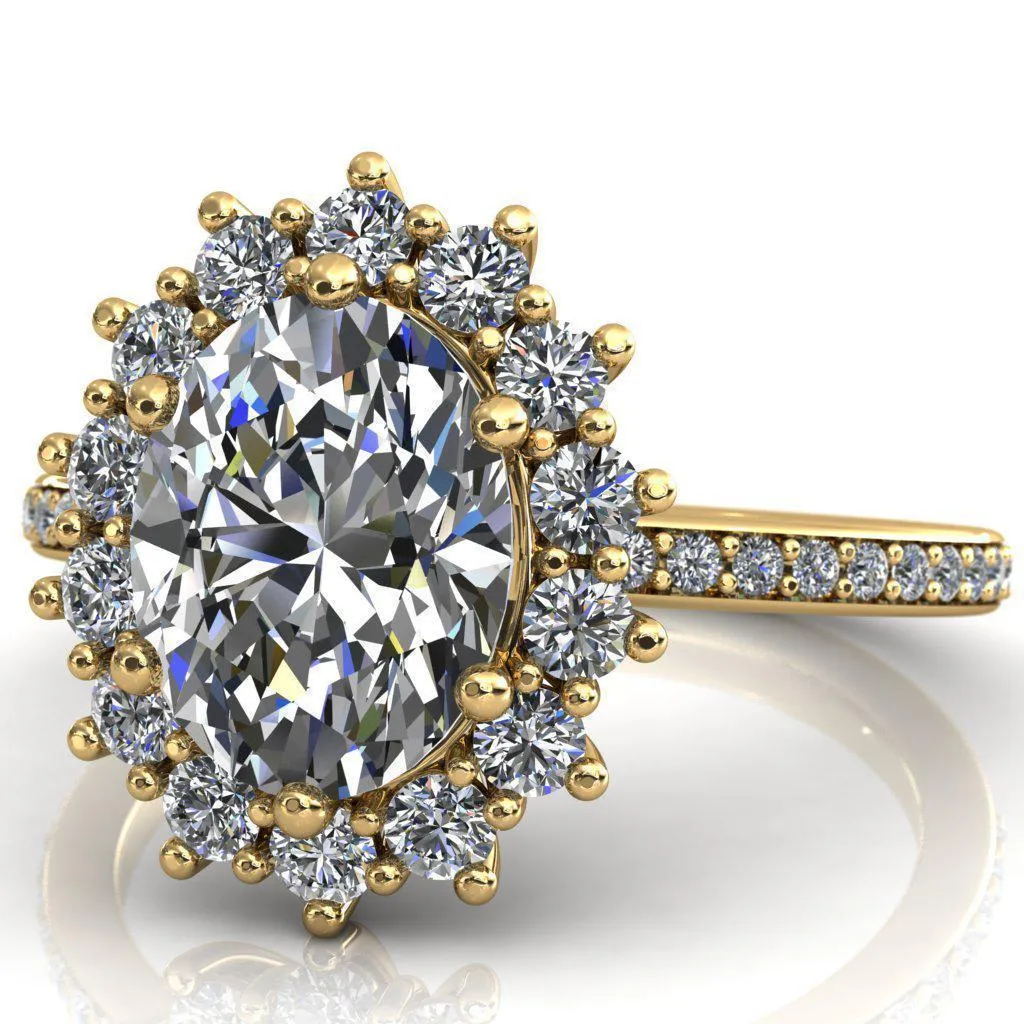 The Duchess Oval Lab Grown Diamond Center Stone 6 Prong Diamond Cluster Halo Ring