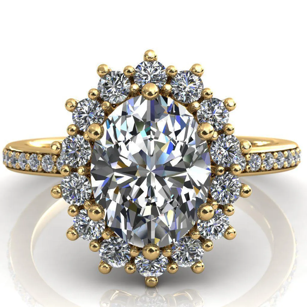 The Duchess Oval Lab Grown Diamond Center Stone 6 Prong Diamond Cluster Halo Ring