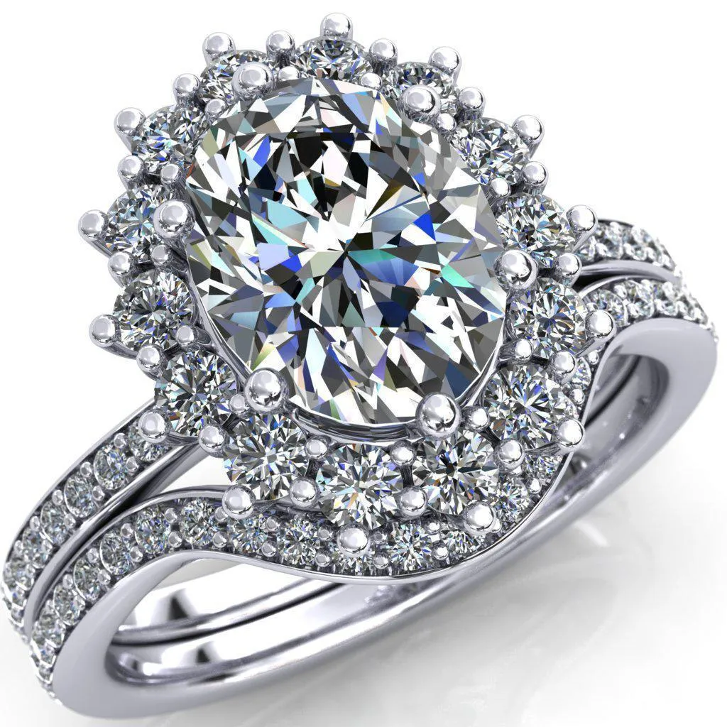 The Duchess Oval Lab Grown Diamond Center Stone 6 Prong Diamond Cluster Halo Ring